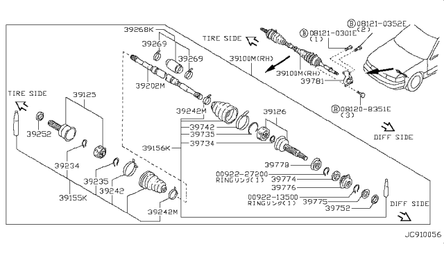 1994 Nissan Sentra Joint Assy-Inner Diagram for 39771-64Y00