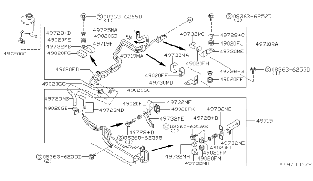 1992 Nissan Sentra Hose-Return,Power Steering Diagram for 49790-62Y00