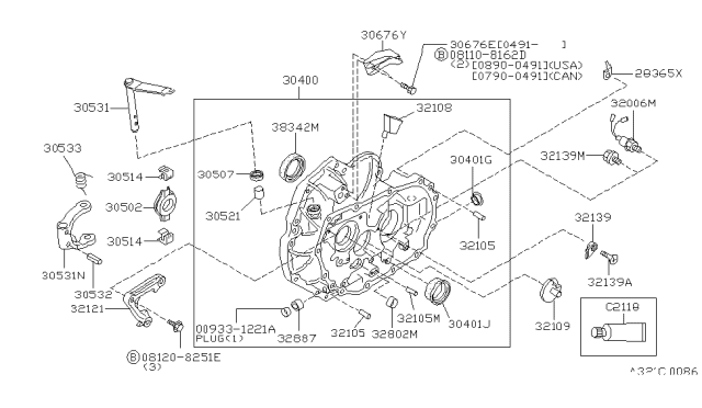 1991 Nissan Sentra Transmission Case & Clutch Release Diagram 3