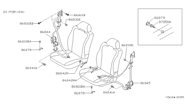 1993 Nissan Sentra Front Seat Buckle Belt Assembly Diagram for 86842-5B008