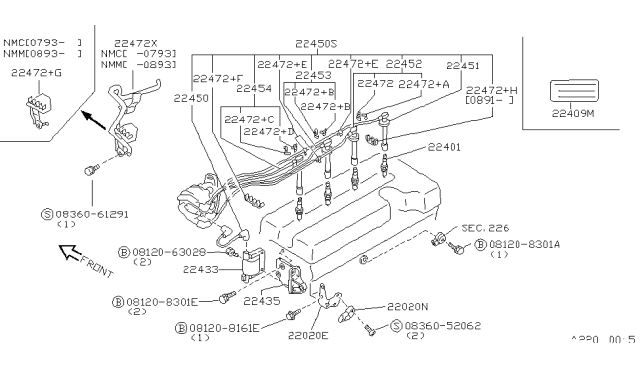 1994 Nissan Sentra Spark Plug Diagram for 22401-20J07