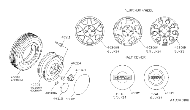1992 Nissan Sentra Road Wheel & Tire Diagram 1