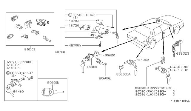 1992 Nissan Sentra Key Set & Blank Key Diagram 1
