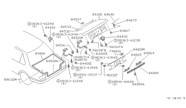 1992 Nissan Sentra Trunk Lock Assembly Diagram for 84630-50Y00