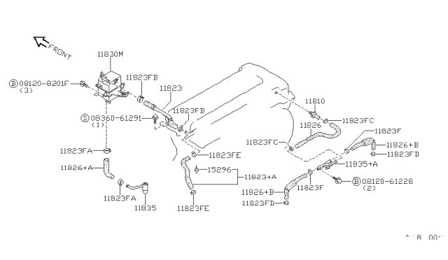 1992 Nissan Sentra Blow-By Gas Hose Diagram for 11826-62J00