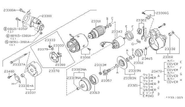 1993 Nissan Sentra Motor Assembly Starter Diagram for 23300-65Y01