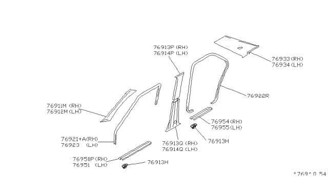 1993 Nissan Sentra Garnish-Center Pillar,Lower RH Diagram for 76915-65Y01