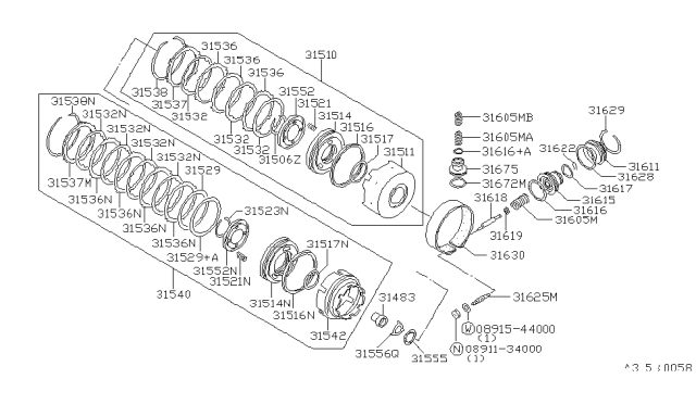 1992 Nissan Sentra Clutch Assembly-Rear Diagram for 31540-01X64