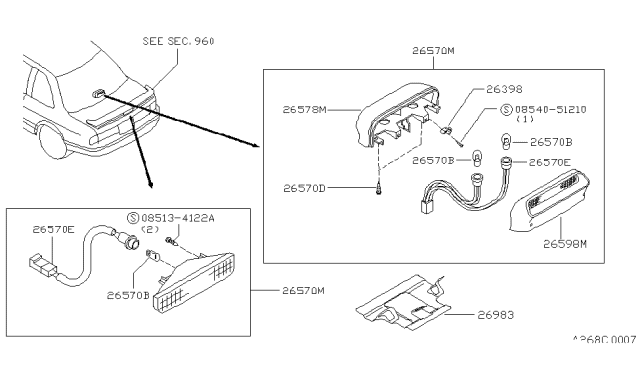 1992 Nissan Sentra High Mounting Stop Lamp Socket Assembly Diagram for 26597-67Y10