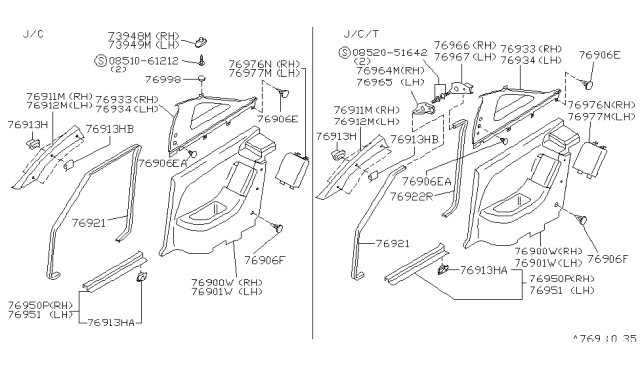 1992 Nissan Sentra Plate-Kicking,Front LH Diagram for 76952-61Y00