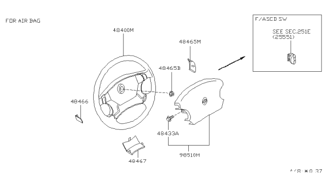 1992 Nissan Sentra Steering Wheel Assembly W/O Pad Diagram for 48430-65Y10