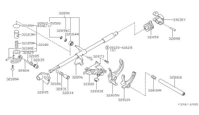 1992 Nissan Sentra Shaft Fork Diagram for 32801-M8802