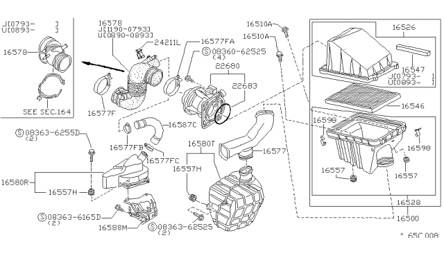 1994 Nissan Sentra Duct-Air Diagram for 16578-38Y00