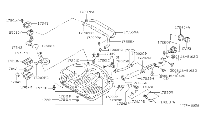 1993 Nissan Sentra Hose-Fuel Diagram for 17555-57Y00