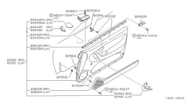 1992 Nissan Sentra Grommet-Screw Diagram for 01281-01111
