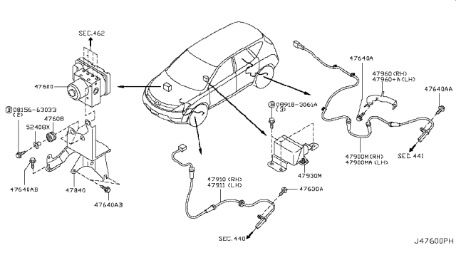 2007 Nissan Murano Sensor Assembly-Anti SKID,Front RH Diagram for 47910-CA000