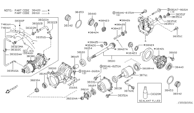 2006 Nissan Murano Final Drive Assembly Diagram for 38300-CA000