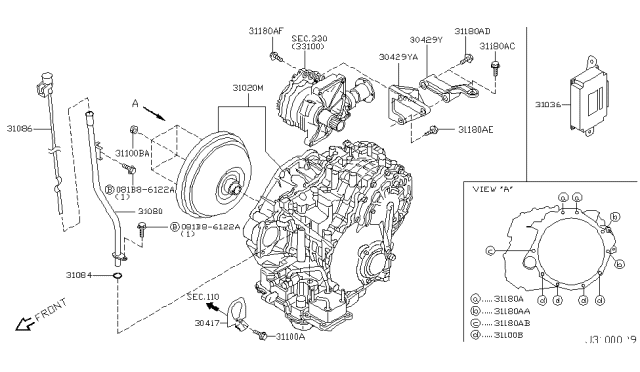 2004 Nissan Murano Gusset-Transmission To Engine Diagram for 30432-CA000