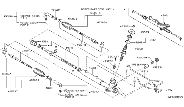2004 Nissan Murano Socket Kit-Tie Rod,Inner Diagram for 48521-CA025