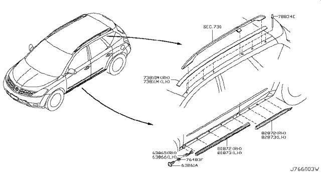 2004 Nissan Murano MOULDING-Front Fender,LH Diagram for 63873-CA000