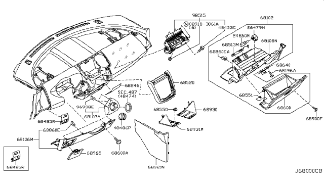 2005 Nissan Murano Instrument Panel,Pad & Cluster Lid Diagram 2