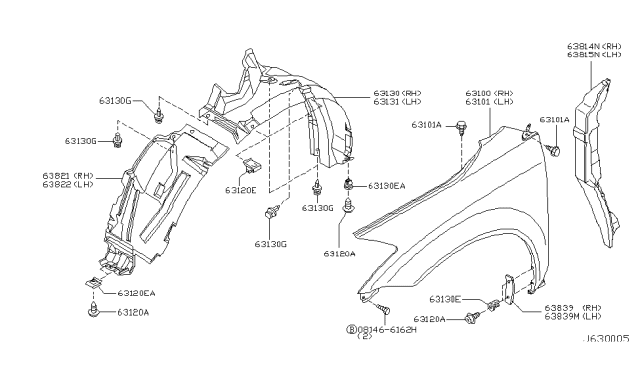2007 Nissan Murano Protector-Front Fender,Front LH Diagram for 63845-CA000