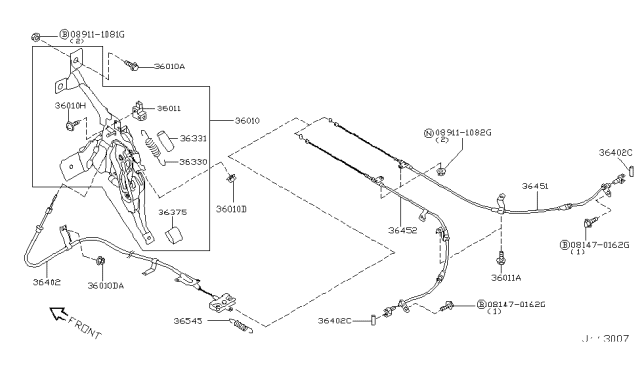 2005 Nissan Murano Cable Assy-Brake,Rear LH Diagram for 36531-CA000