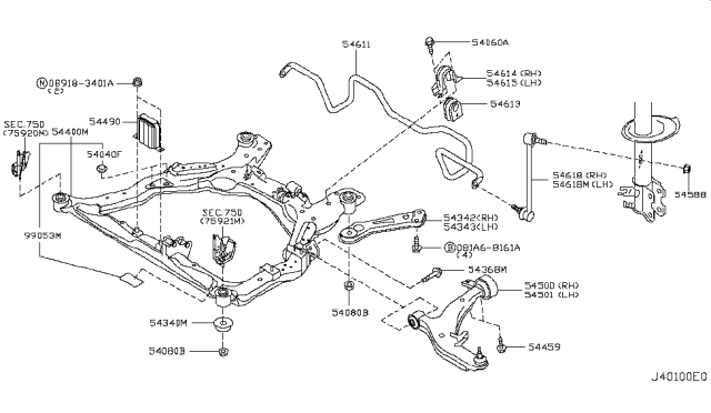 2004 Nissan Murano Stopper-Insulator,Rebound RH Diagram for 54340-CA000