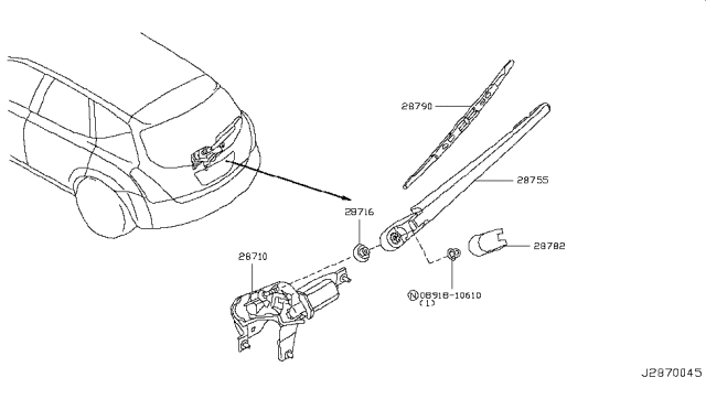 2006 Nissan Murano Back Window Wiper Blade Assembly Diagram for 28790-CB000
