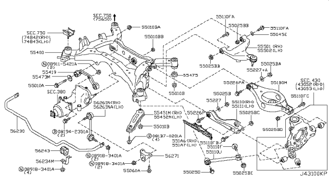 2004 Nissan Murano Member Complete-Rear Suspension Diagram for 55400-CA002