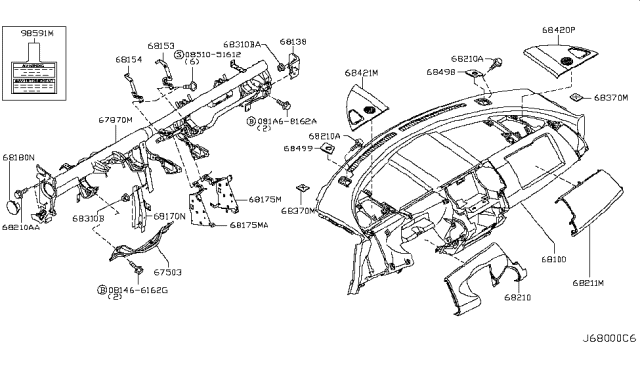 2003 Nissan Murano Instrument Panel,Pad & Cluster Lid Diagram 1