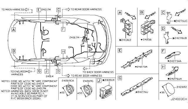 2005 Nissan Murano Harness-Sub,Body Diagram for 24017-CB602