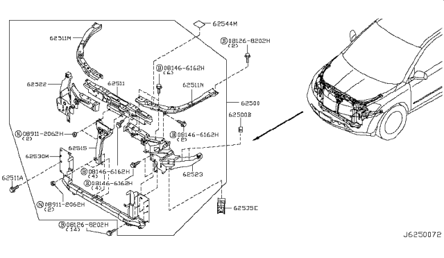 2007 Nissan Murano Support - Radiator Core, Side RH Diagram for 62520-CA000