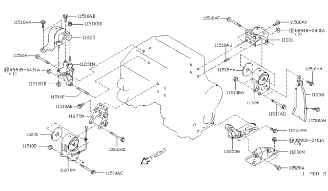 2006 Nissan Murano Engine Mounting Bracket Diagram for 11231-CA00A