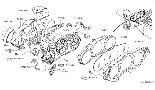 2004 Nissan Murano Speedometer Assembly Diagram for 24820-CA006