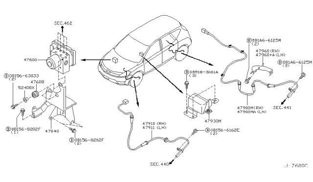 2004 Nissan Murano Anti Skid Actuator Assembly Diagram for 47660-CB670