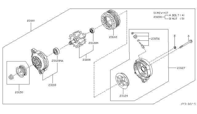 2003 Nissan Murano STATOR Assembly Diagram for 23102-AU401