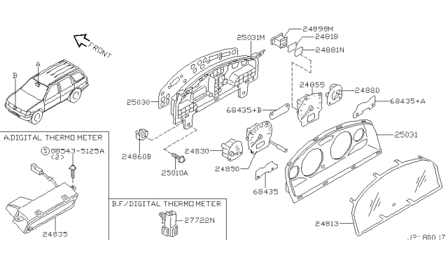 2000 Nissan Pathfinder Tachometer Assy Diagram for 24825-4W310