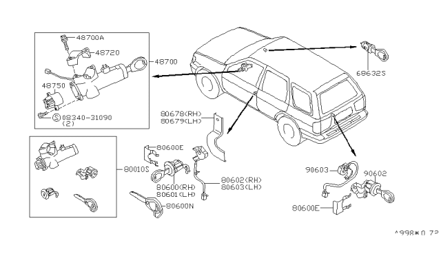 1996 Nissan Pathfinder Key Set & Blank Key Diagram