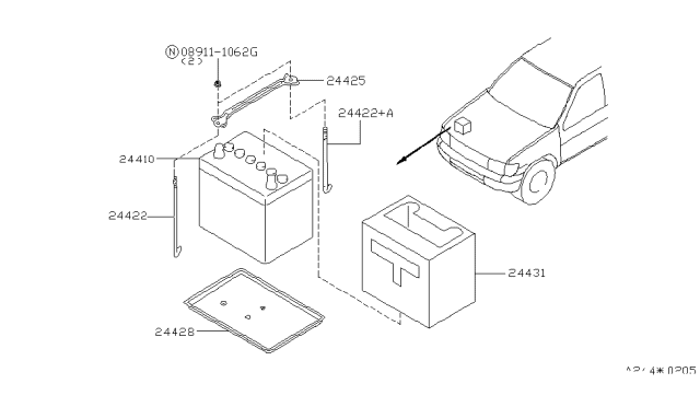1998 Nissan Pathfinder Battery & Battery Mounting Diagram