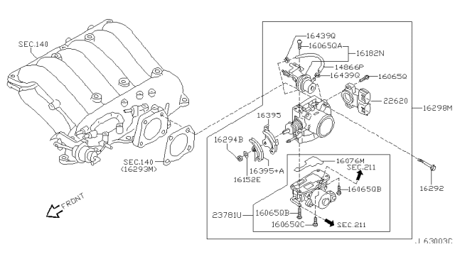 2000 Nissan Pathfinder Throttle Chamber Assembly Diagram for 16119-4W010
