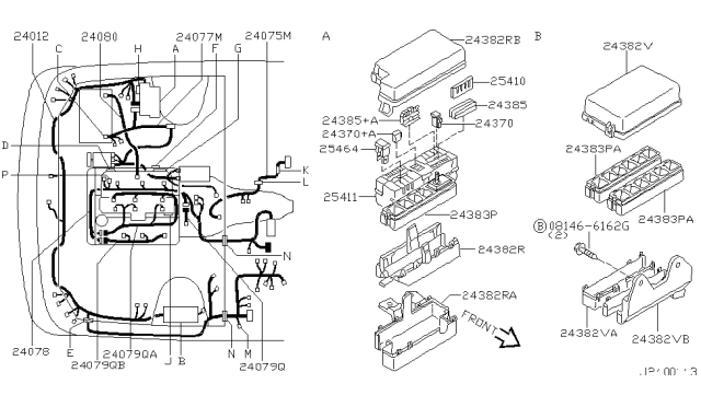 2002 Nissan Pathfinder Harness Assy-Engine Diagram for 24077-5W500