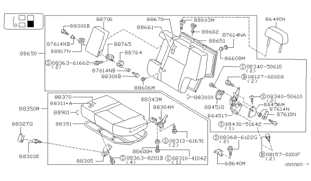 2000 Nissan Pathfinder Cushion Assy-Rear Seat,LH Diagram for 88350-2W700
