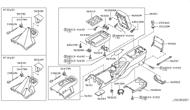 2001 Nissan Pathfinder FINISHER-Console Indicator Diagram for 96941-1W212