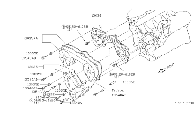 1999 Nissan Pathfinder Front Cover,Vacuum Pump & Fitting Diagram