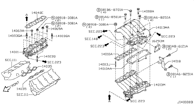 2001 Nissan Pathfinder Gasket-Throttle Chamber Diagram for 16175-0W000
