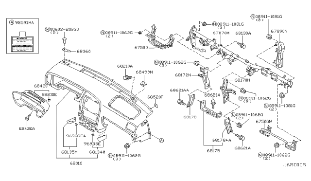 2001 Nissan Pathfinder Instrument Panel,Pad & Cluster Lid Diagram 5