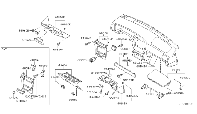 2001 Nissan Pathfinder Panel-Instrument LOWR, Assist Diagram for 68108-1W102
