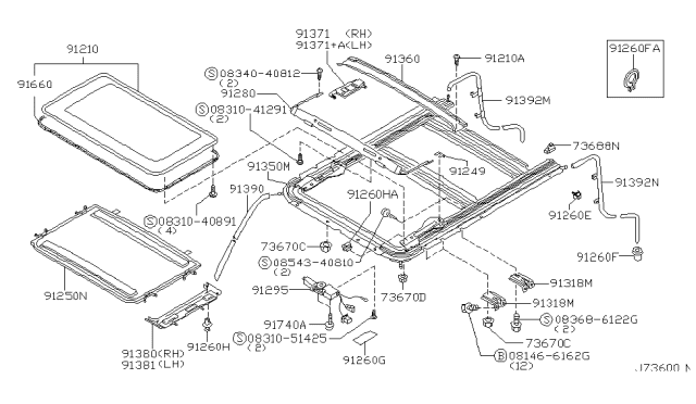 2000 Nissan Pathfinder Rail Assy-Sunroof Diagram for 91350-2W100