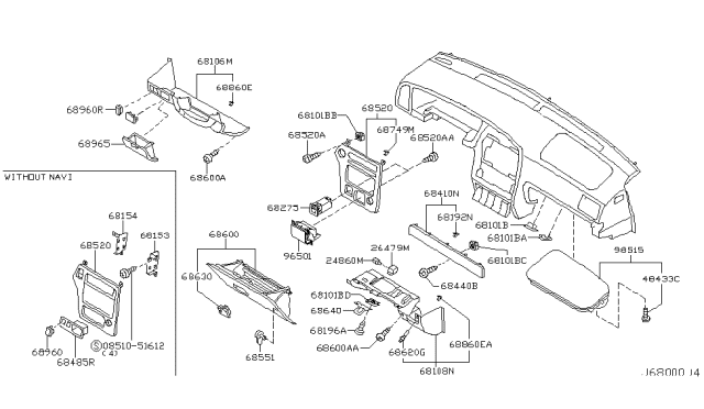 2004 Nissan Pathfinder Instrument Panel,Pad & Cluster Lid Diagram 2